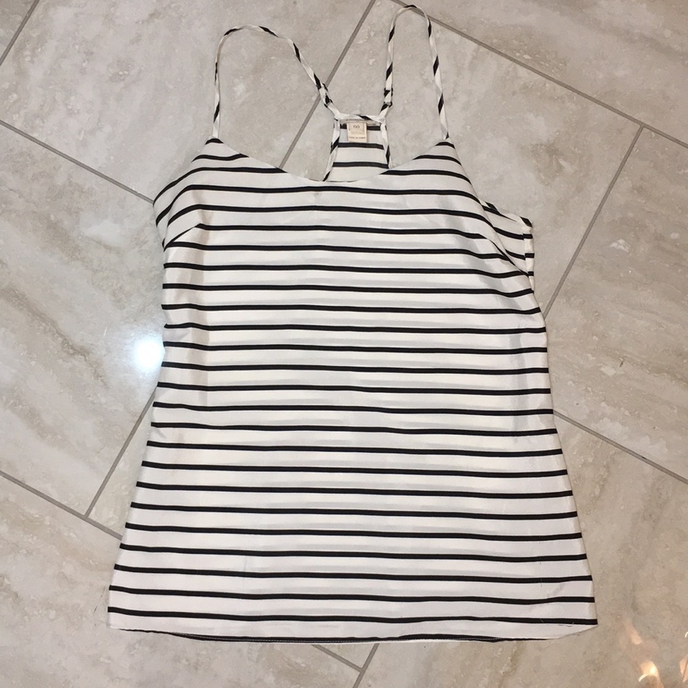 Creme and navy blue striped blouse